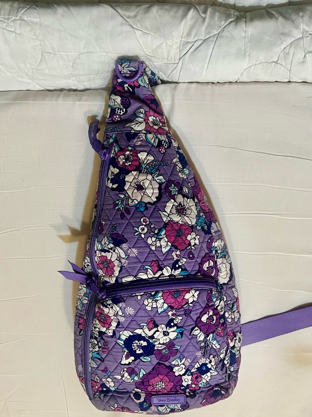 Vera Bradley Enchanted Garden Purple Floral Quilted Crossbody Sling